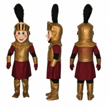 Palace Guard Mascot Costume in Gold and Red with Tall Plume Adult