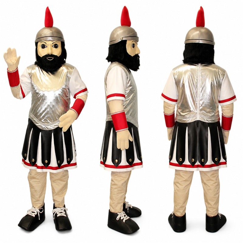 Gladiator Mascot Costume in Silver with Red Plume Adult