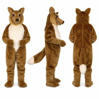 Wolf Mascot Costume in Brown with White Belly Adult