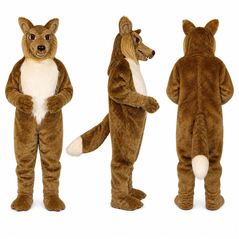 Wolf Mascot Costume in Brown with White Belly Adult