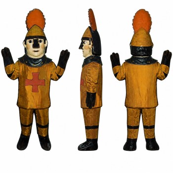 Medieval Knight Mascot Costume in Brown with Orange Helmet Adult