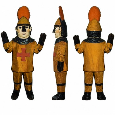 Medieval Knight Mascot Costume in Brown with Orange Helmet Adult