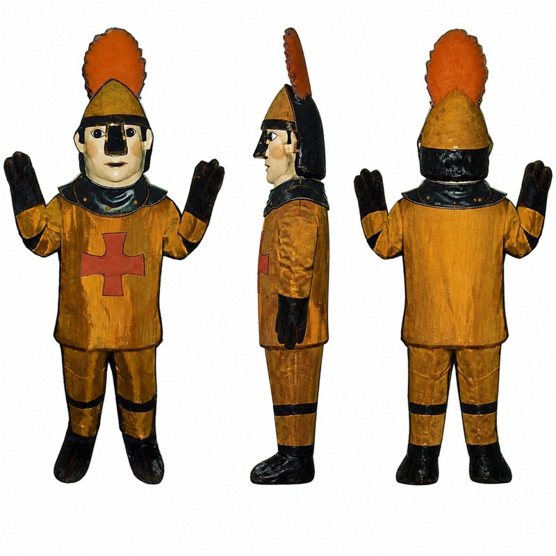 Medieval Knight Mascot Costume in Brown with Orange Helmet Adult