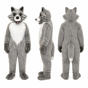 Wolf Mascot Costume in Gray with White Chest Adult