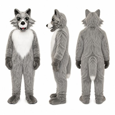 Wolf Mascot Costume in Gray with White Chest Adult