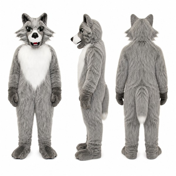 Wolf Mascot Costume in Gray with White Chest Adult