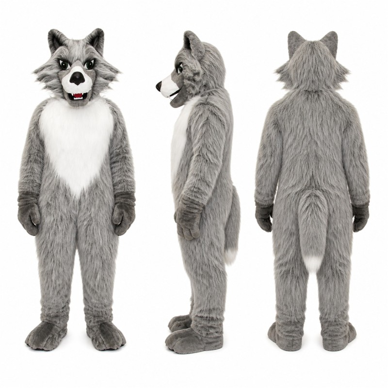 Wolf Mascot Costume in Gray with White Chest Adult