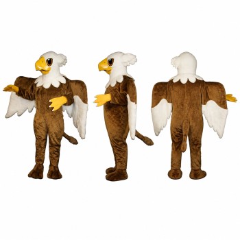 Bald Eagle Mascot Costume in Brown and White with Brown Cape Adult