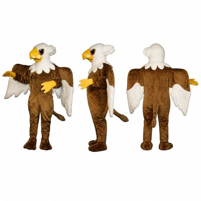 Bald Eagle Mascot Costume in Brown and White with Brown Cape Adult