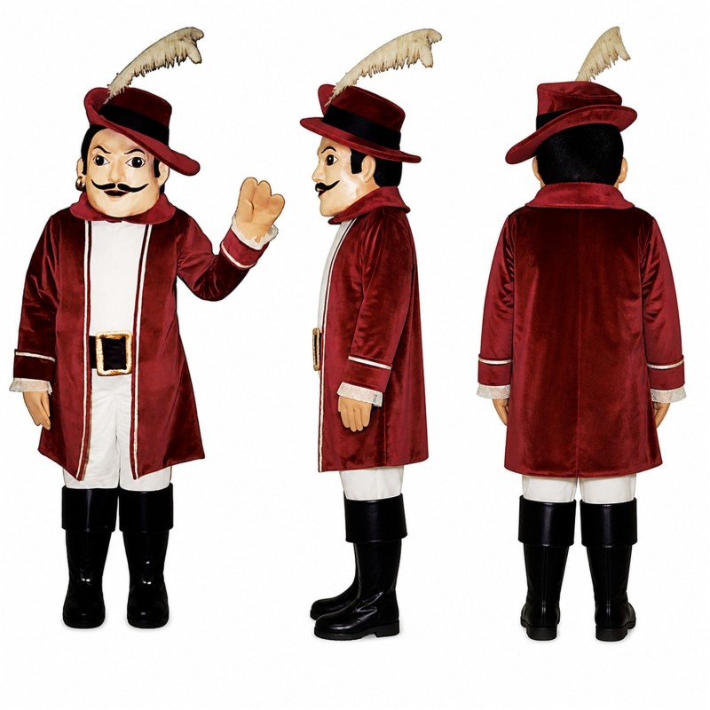 Musketeer Mascot Costume in Red with Feathered Hat Adult