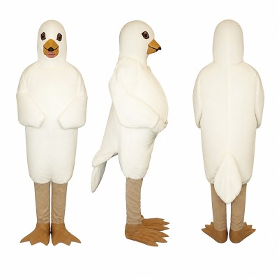 White Bird Mascot Costume with Beige Legs and Orange Beak Adult