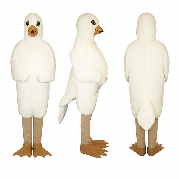 White Bird Mascot Costume with Beige Legs and Orange Beak Adult