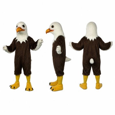 Bald Eagle Mascot Costume in Brown and White with Yellow Feet Adult