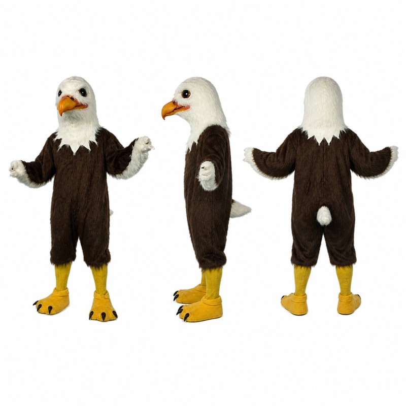 Bald Eagle Mascot Costume in Brown and White with Yellow Feet Adult