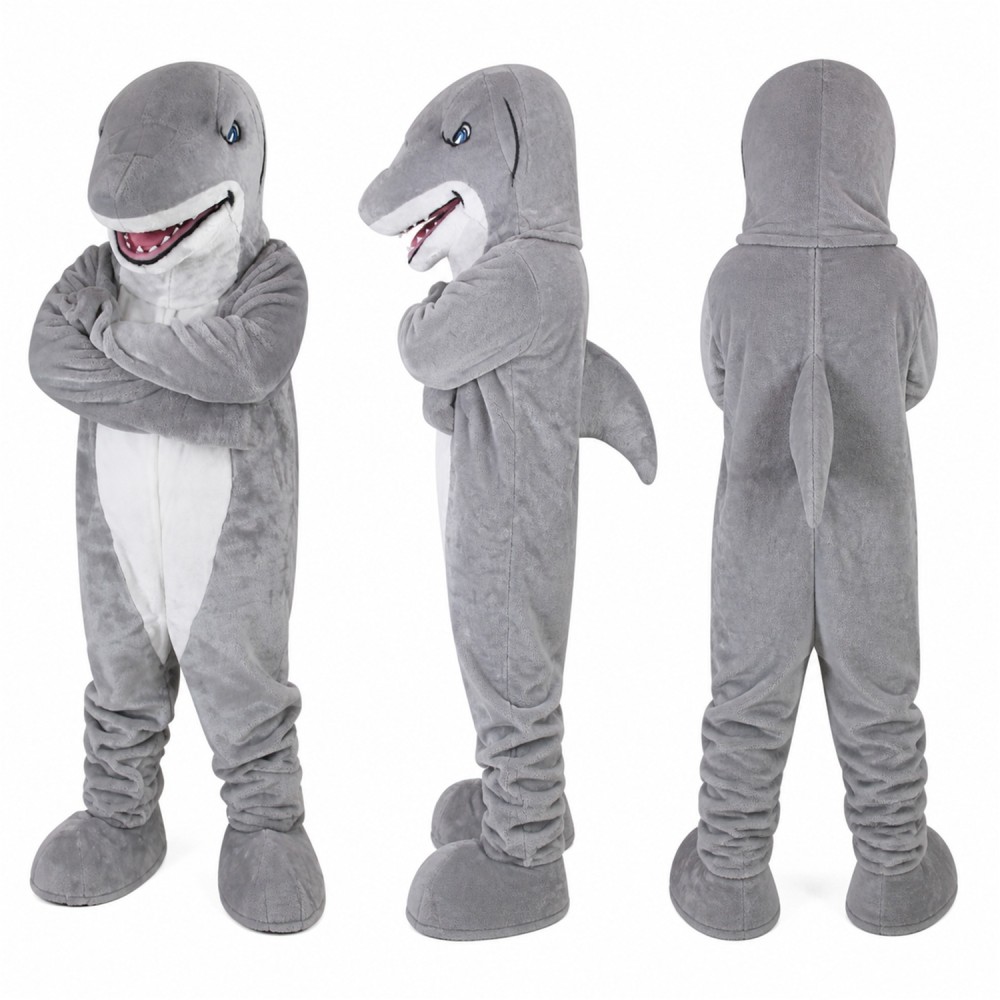 Shark Mascot Costume in Gray and White with Toothy Grin Adult Shark Mascot Costume in Gray and White with Toothy Grin Adult