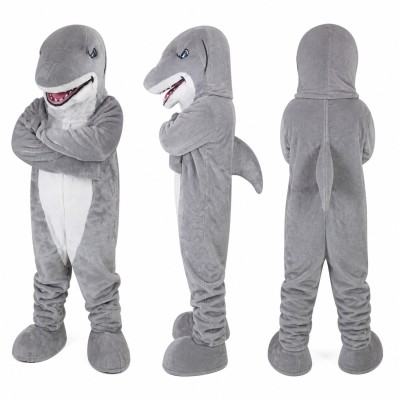 Shark Mascot Costume in Gray and White with Toothy Grin Adult