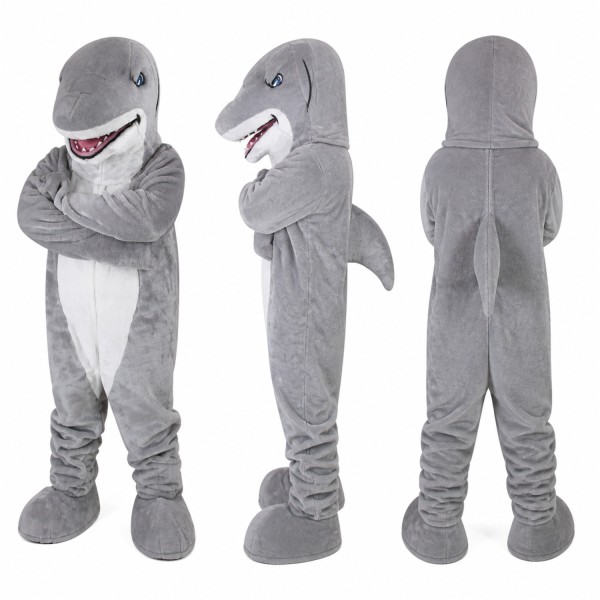 Shark Mascot Costume in Gray and White with Toothy Grin Adult