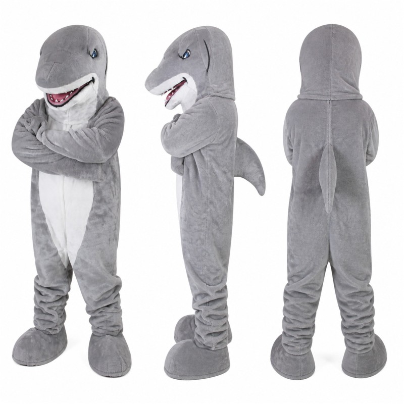 Shark Mascot Costume in Gray and White with Toothy Grin Adult