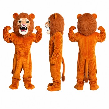 Lion Mascot Costume in Orange with Roaring Face Adult