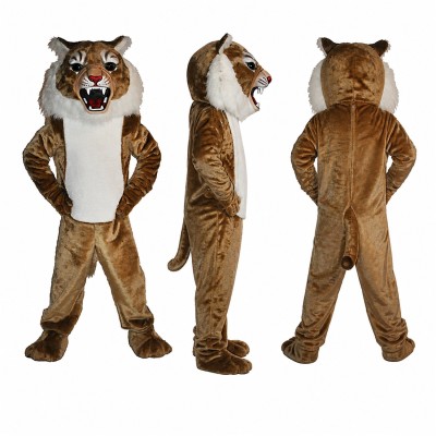 Cougar Mascot Costume in Gray and Brown with Roaring Face Adult