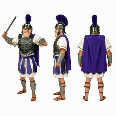 Gladiator Mascot Costume in Silver and Purple with Plumed Helmet Adult