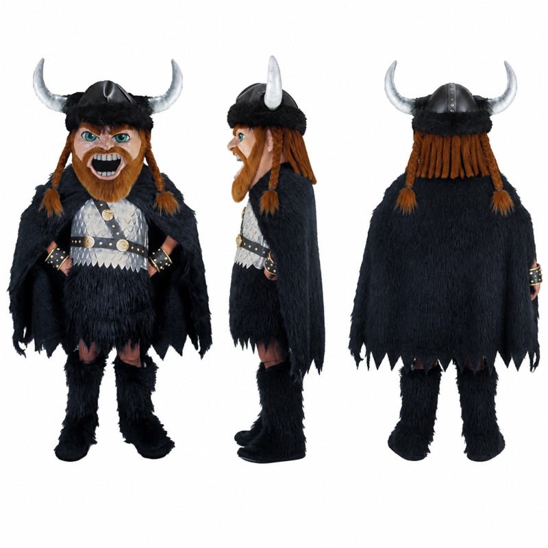 Viking Warrior Mascot Costume in Black with Horned Helmet Adult