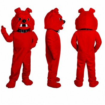 Bulldog Mascot Costume in Red with Horns and Black Belt Adult