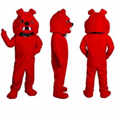 Bulldog Mascot Costume in Red with Horns and Black Belt Adult