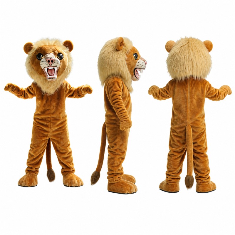 Lion Mascot Costume in Tan with Roaring Face Adult