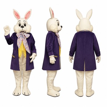Formal Rabbit Mascot Costume in White with Purple Coat Adult