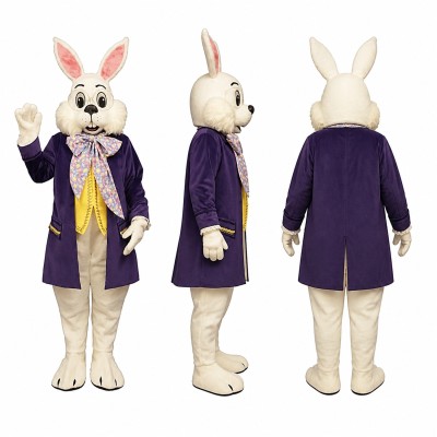Formal Rabbit Mascot Costume in White with Purple Coat Adult