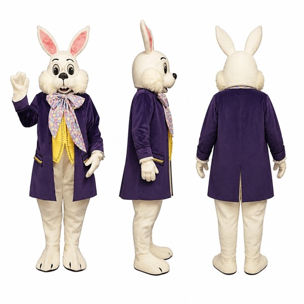 Formal Rabbit Mascot Costume in White with Purple Coat Adult