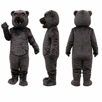 Black Bear Mascot Costume in Dark Gray with Raised Paw Adult