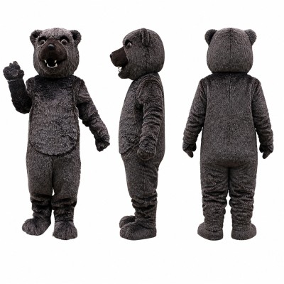 Black Bear Mascot Costume in Dark Gray with Raised Paw Adult