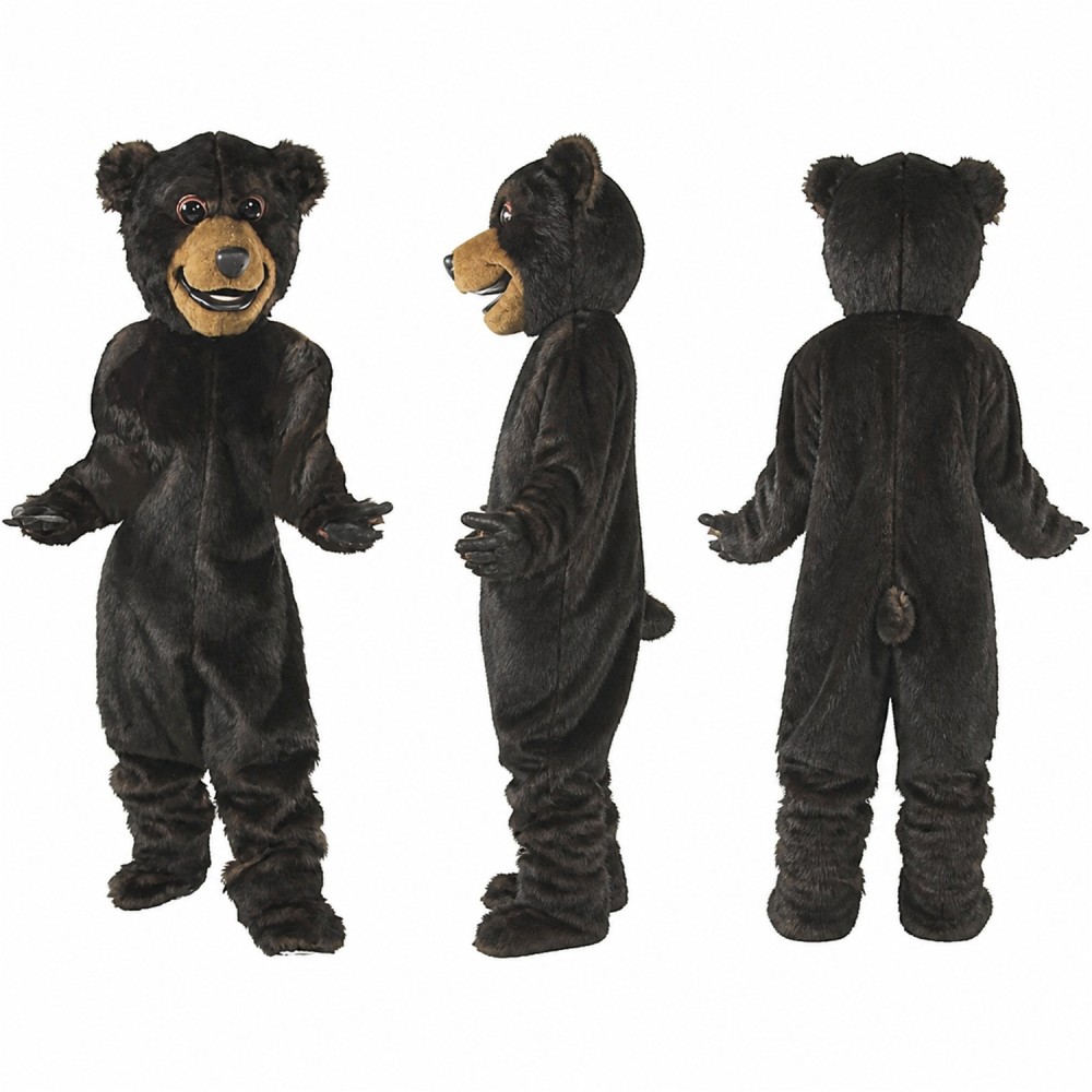 Black Bear Mascot Costume with Tan Muzzle and Open Paws Adult