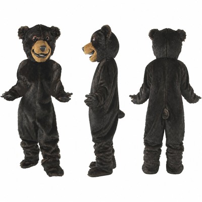 Black Bear Mascot Costume with Tan Muzzle and Open Paws Adult