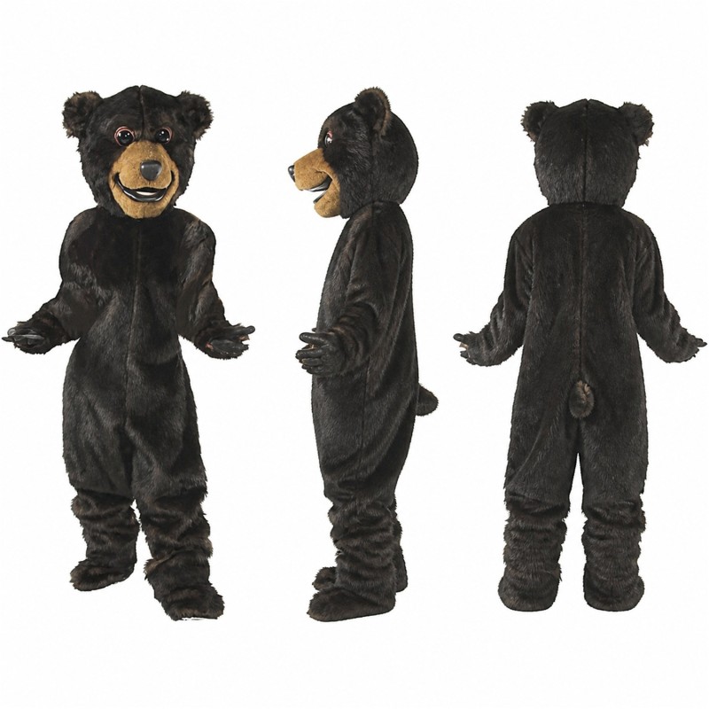 Black Bear Mascot Costume with Tan Muzzle and Open Paws Adult