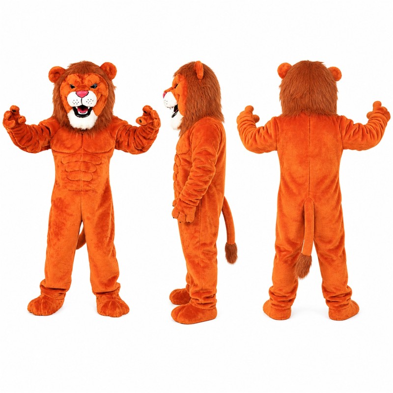 Lion Mascot Costume in Bright Orange with White Muzzle Adult