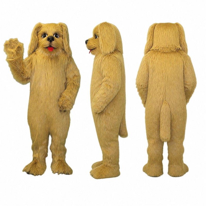 Shaggy Dog Mascot Costume in Tan with Dark Muzzle Adult