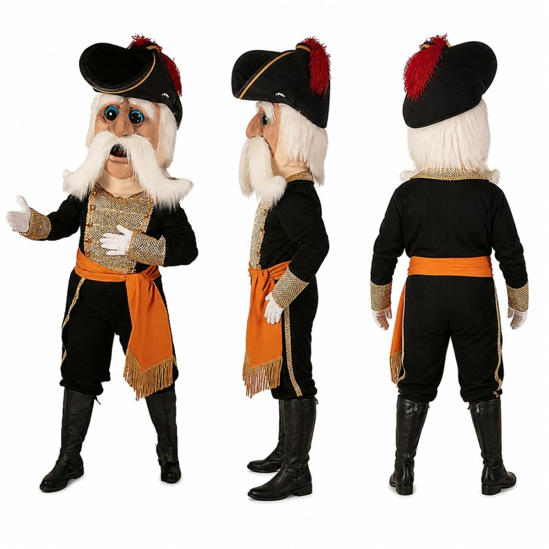 Pirate Woman Mascot Costume in Black and Red with Tricorn Hat Adult