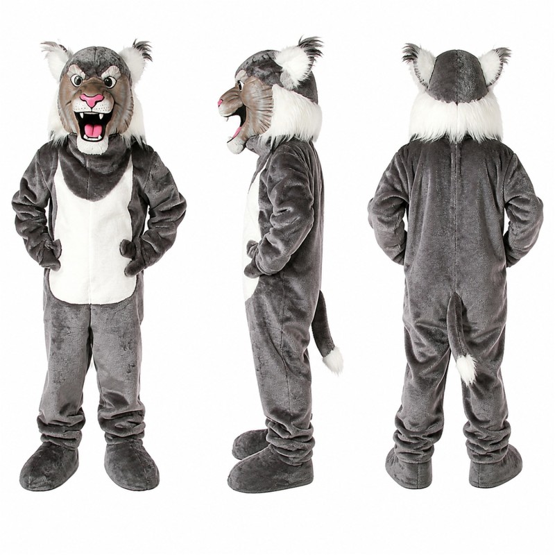 Wolf Mascot Costume in Gray and White with Roaring Face Adult