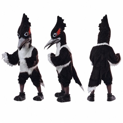 Magpie Mascot Costume in Black and White with Tall Crest Adult