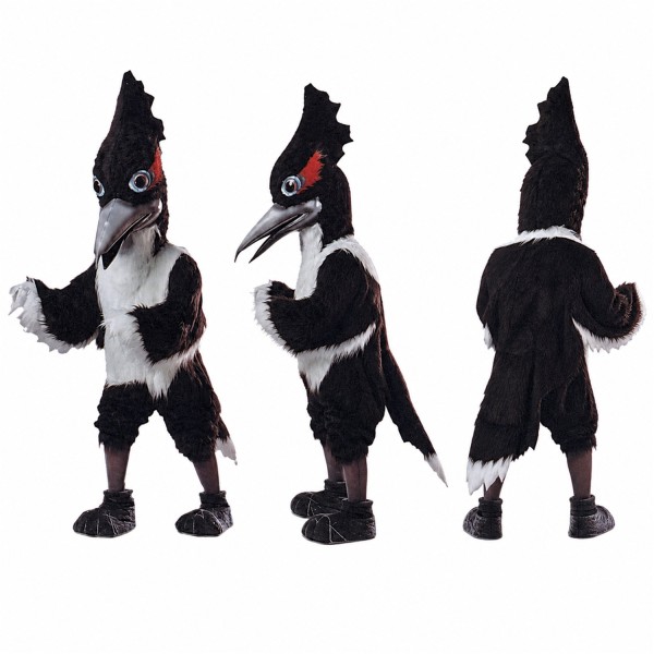 Magpie Mascot Costume in Black and White with Tall Crest Adult