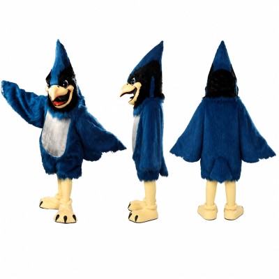 Blue Bird Mascot Costume with Yellow Beak and Wide Wings Adult