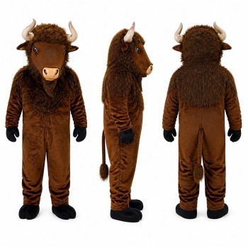 Bison Mascot Costume in Brown with Tan Horns Adult