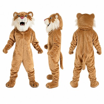 Lion Mascot Costume in Tan with White Belly and Roaring Face Adult
