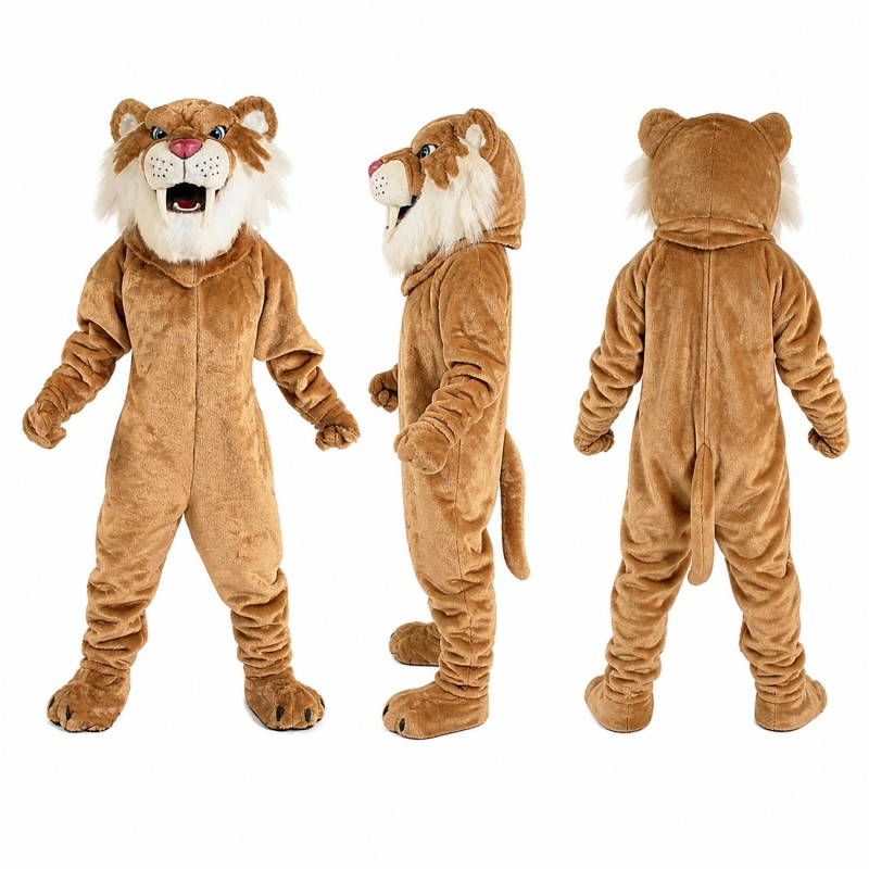 Lion Mascot Costume in Tan with White Belly and Roaring Face Adult
