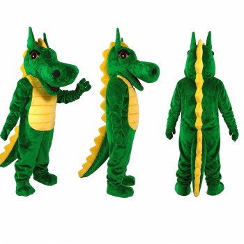 Dragon Mascot Costume in Green with Yellow Spikes Adult