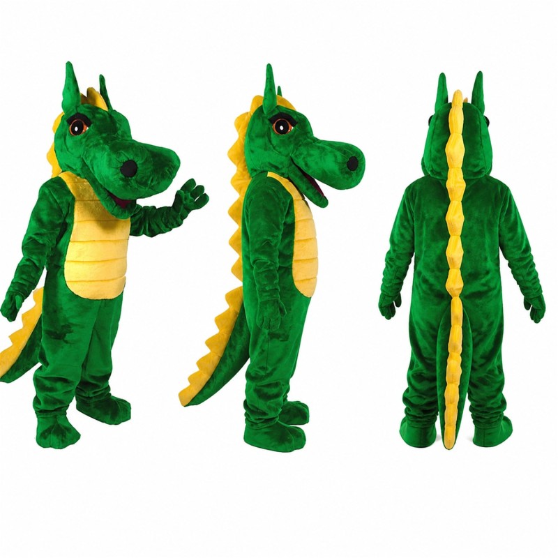 Dragon Mascot Costume in Green with Yellow Spikes Adult