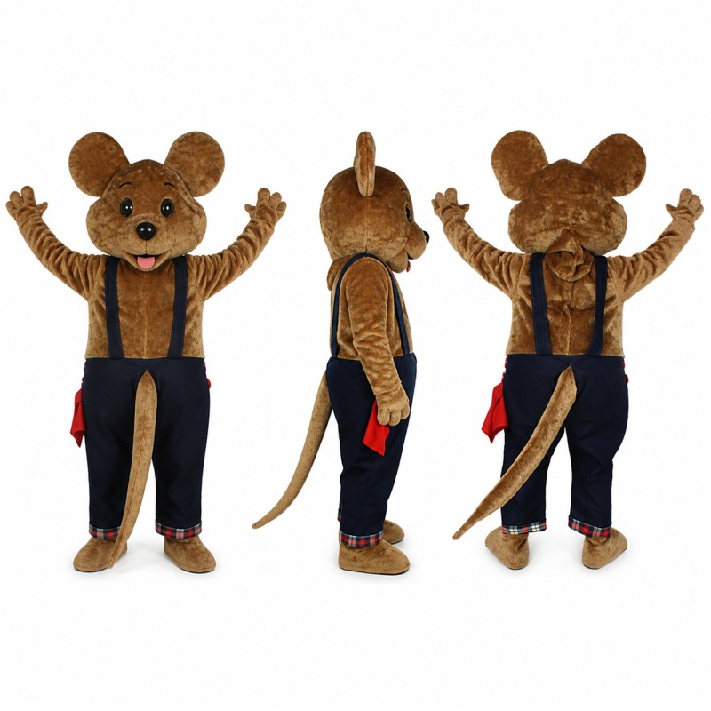 Mouse Mascot Costume in Brown with Suspenders Adult